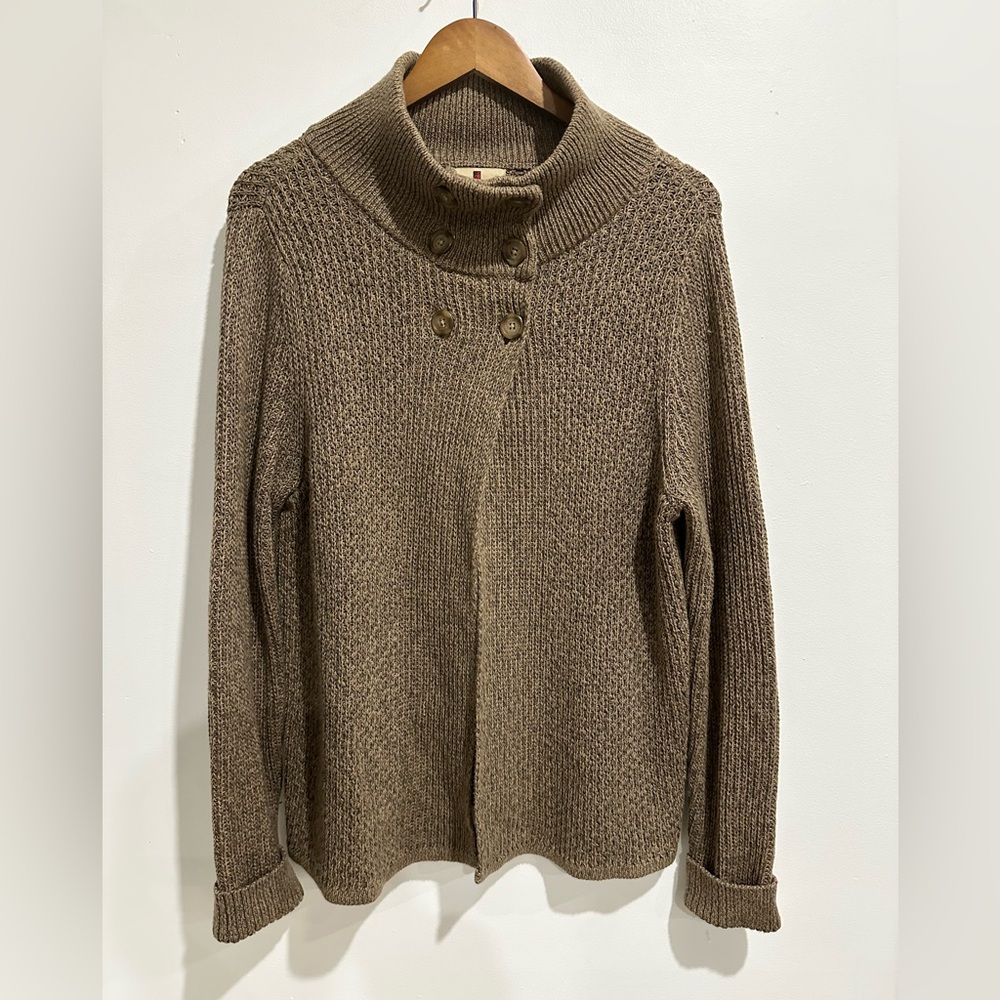 WOOLRICH Dark Khaki Heather 100% Cotton Top Button Up Cardigan